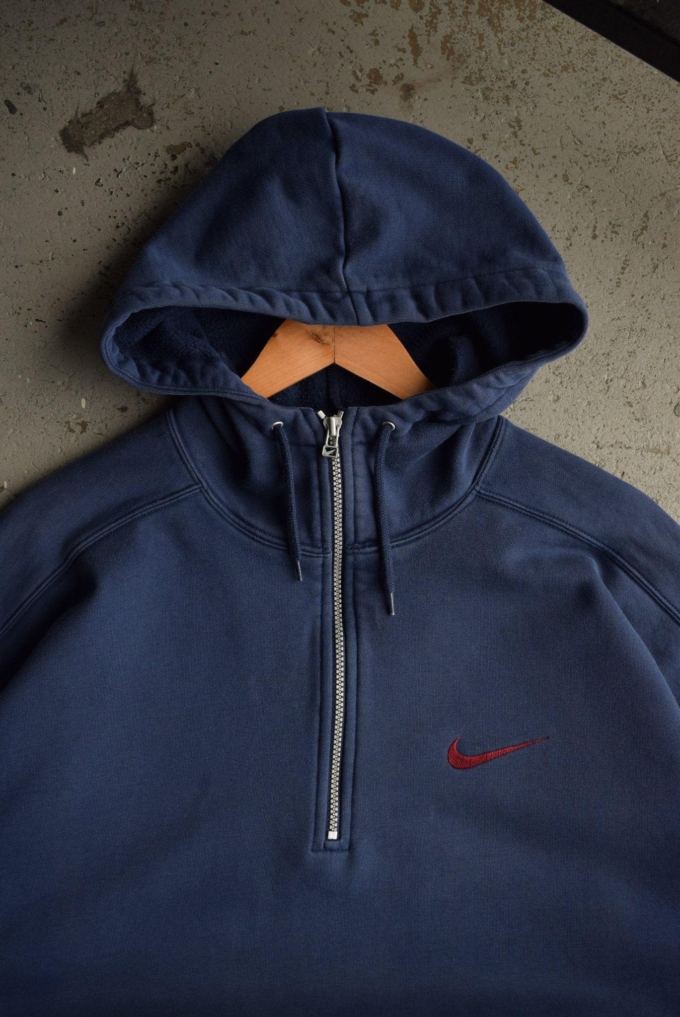 *Rare* Vintage 90s Nike Classic Logo Embroidered Quarter Zip Hoodie (XL) - Retrospective Store