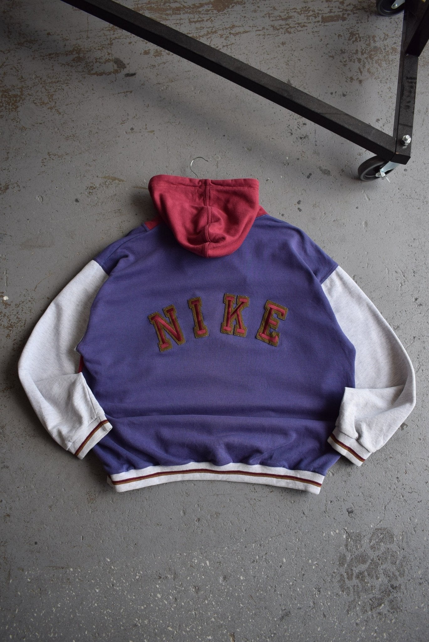 Rare Vintage 90s Nike Embroidered Spellout Quarter Zip Hoodie L XL Retrospective Store