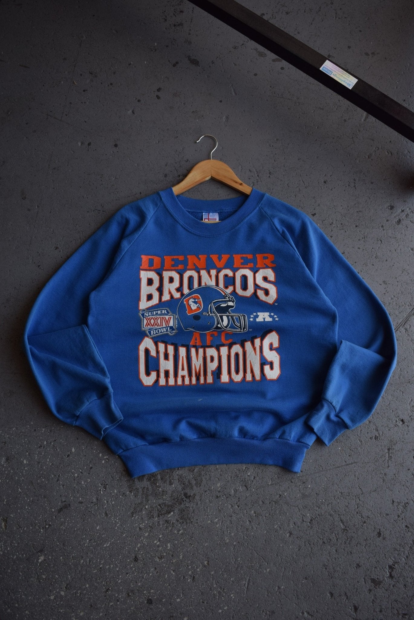 Vintage 1980s Denver Broncos Sweatshirt, Trench 2024 Size Large, Super Bowl XXII 1988