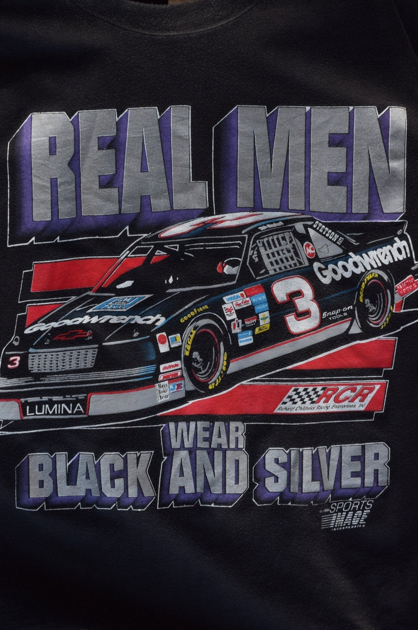 Vintage 1994 NASCAR 'Real Men Wear Black and Silver' Tee (M/L) - Retrospective Store