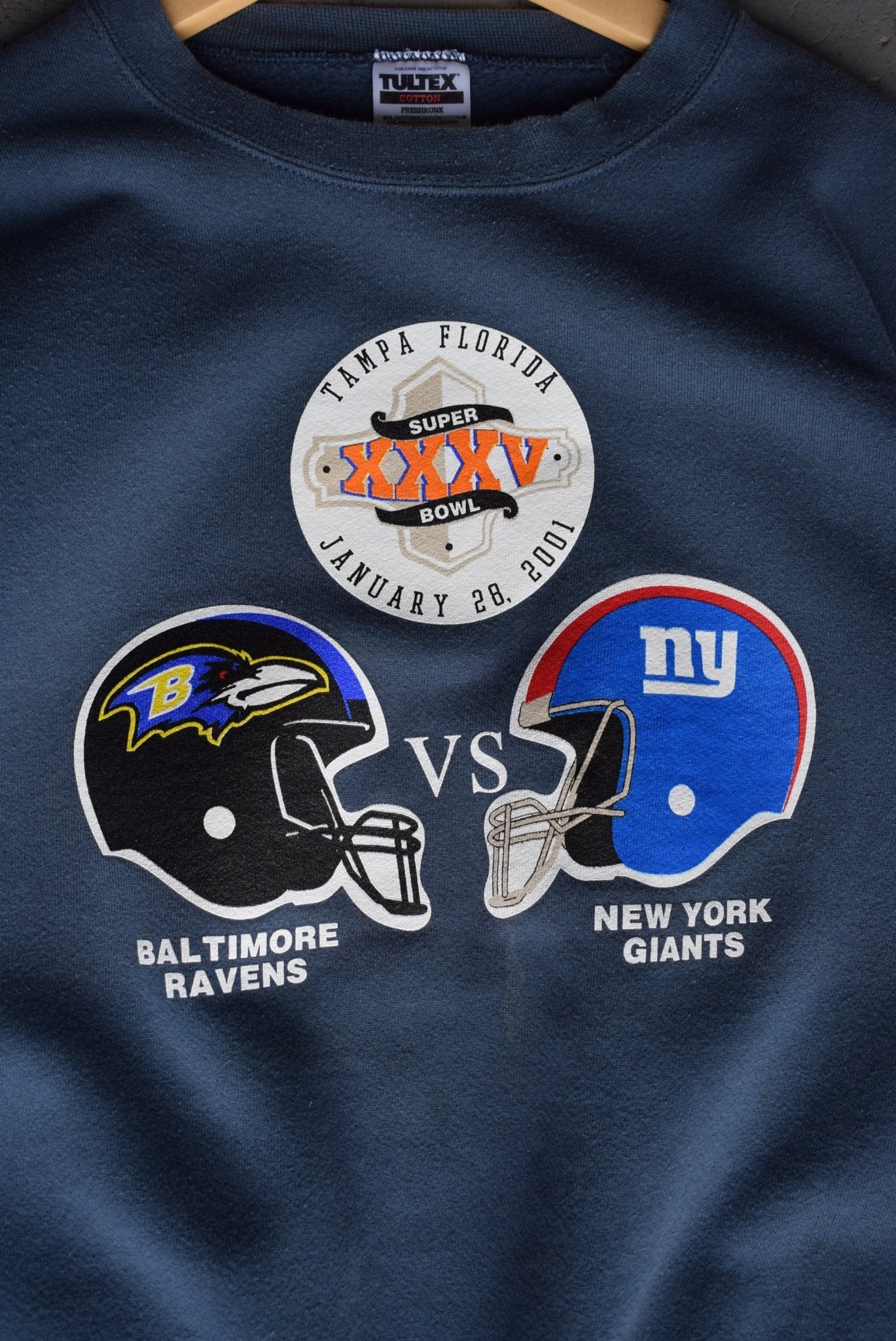 Vintage 2001 NFL Baltimore Ravens vs New York Giants Superbowl Crewneck (M/L) - Retrospective Store