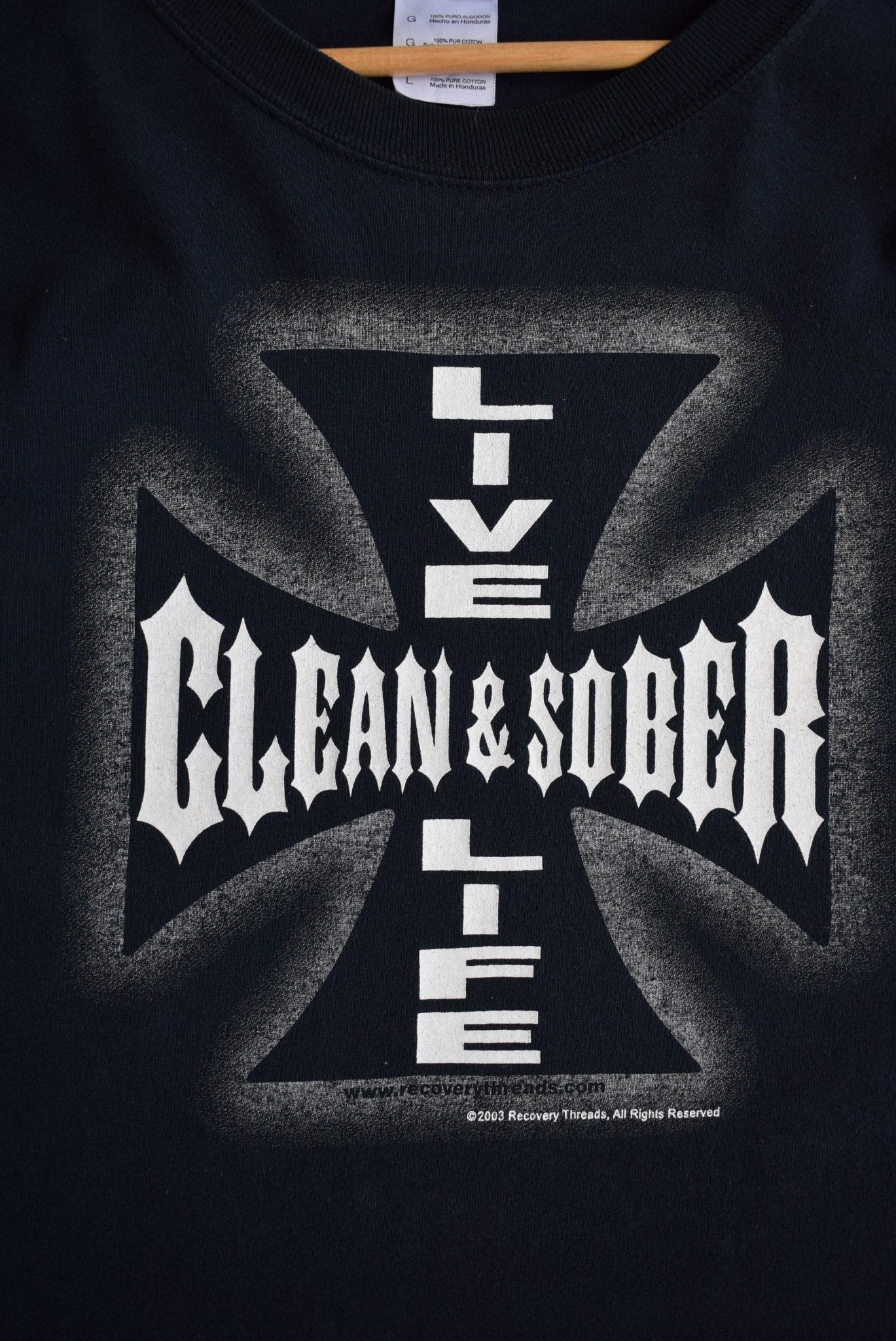 Vintage 2003 Live Life Clean & Sober Recovery Long Sleeve Tee (L) - Retrospective Store