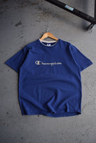 Vintage 90s Champion Embroidered Spellout Tee (L) - Retrospective Store