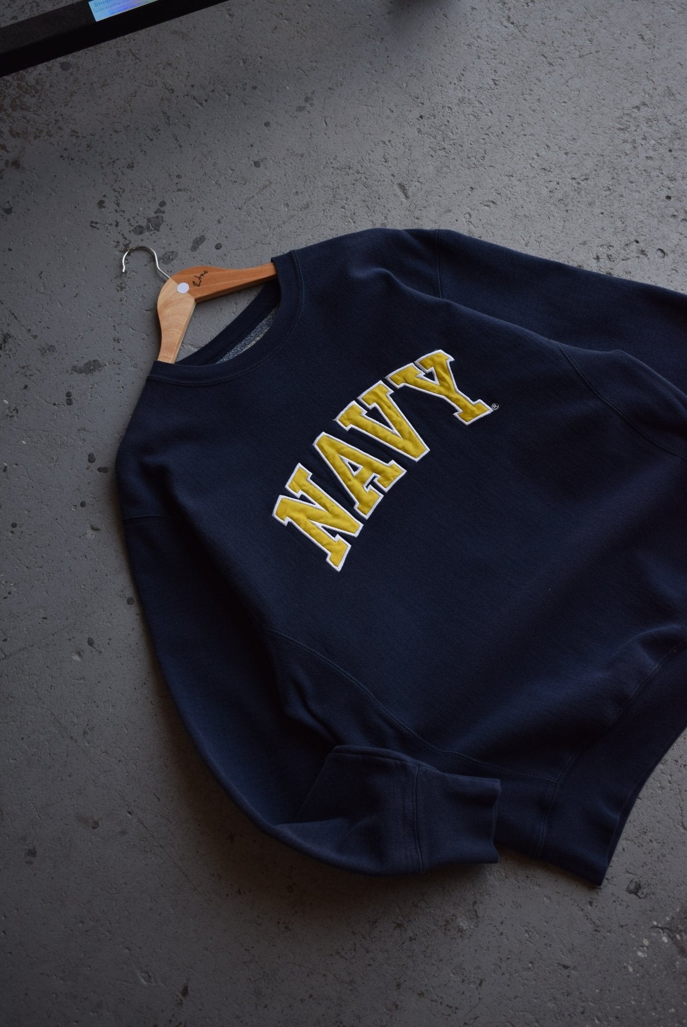 Vintage 90s Naval Academy Athletics Embroidered Crewneck (M) - Retrospective Store