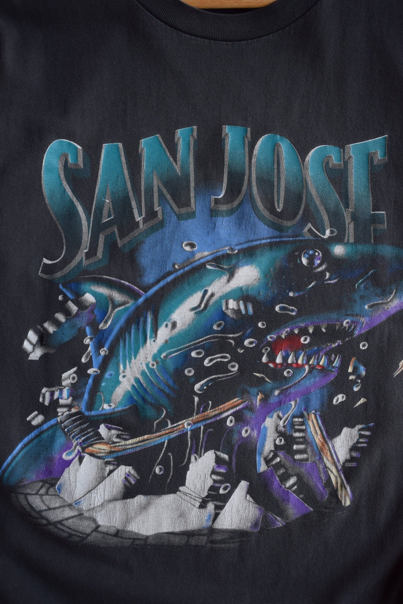 Vintage 90s Nutmeg Mills x NHL San Jose Sharks Tee (L) - Retrospective Store