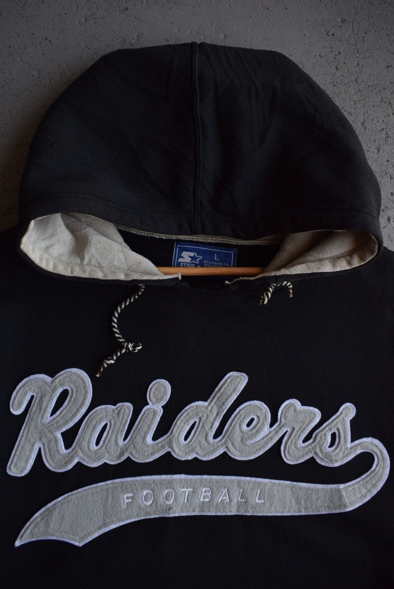 Vintage 90s Starter x NFL Los Angeles Raiders Embroidered Hoodie (L) - Retrospective Store